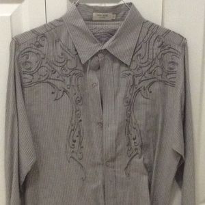 Pop Icon gray striped patterned L/S button down
